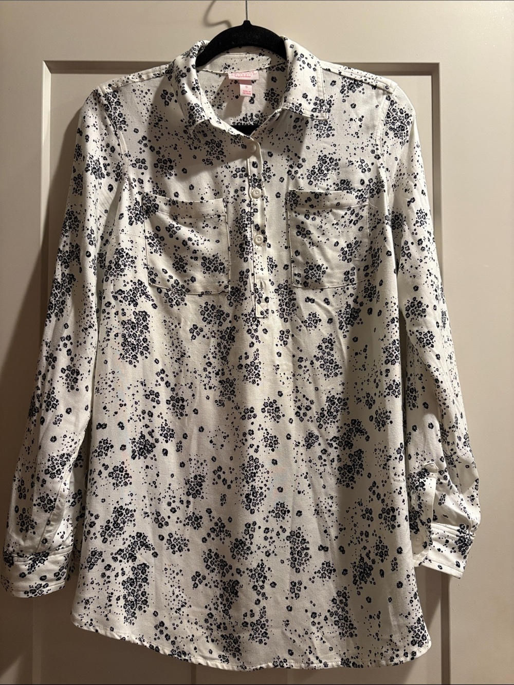 Isabel Maternity Off White Shirt with Black Floral Print - Size Small